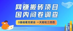 网赚搬砖项目，国内问卷调查，0基础看完就会 一天轻松三四百，靠谱副业…-KJ分享