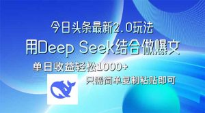 今日头条最新2.0版本,用Deep Seek结合今日头条做爆文,单日收益轻松10…-KJ分享