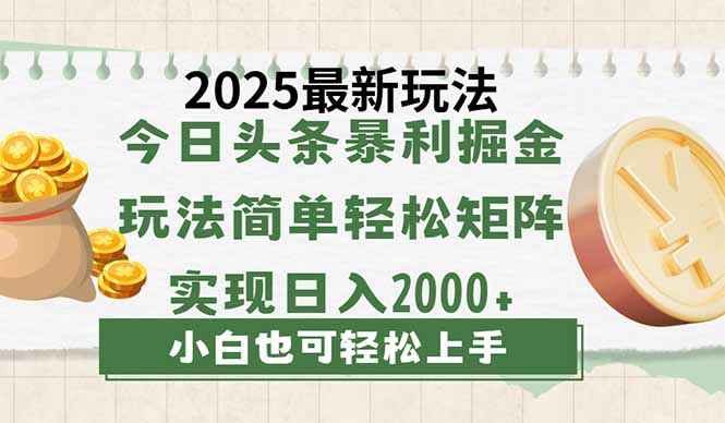 今日头条2025最新玩法，思路简单，复制粘贴，轻松实现矩阵日入2000+-KJ分享