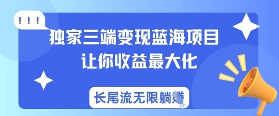 独家三端变现蓝海项目，让你收益最大化，长尾流无限躺挣-KJ分享