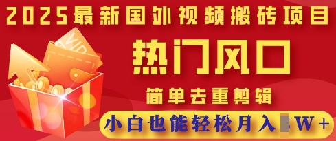 2025最新视频搬砖项目，热门风口，简单去重剪辑，小白也能轻松月入过W-KJ分享