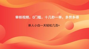 审核视频，0门槛，十几秒一单，多劳多得，新人小白一天轻松几百+-KJ分享