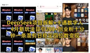 DeepSeek项目拆解+卡通数字人，4月新玩法日引200+创业粉十分钟一条混剪日稳定四位数变现-KJ分享