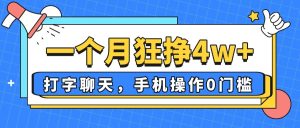 一个月狂挣4w+，打字聊天，手机操作0门槛，新手小白都能做！-KJ分享