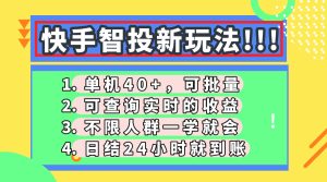 快手智投新玩法，单机日入40+，可批量，可查询实时收益，收益日结24小…-KJ分享