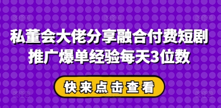私董会大佬分享融合付费短剧推广爆单经验每天3位数-KJ分享