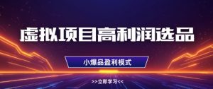 虚拟项目高利润选品方法，做好单店利润1W+，可多店倍增利润-KJ分享