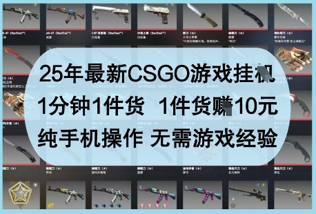 25年最新CSGO游戏挂G，1分钟1件货，1件货挣10元，纯手机操作，无需游戏经验-KJ分享