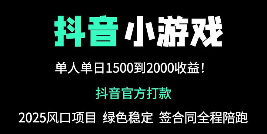 抖音官方小游戏2025全网最新玩法，暴利赚钱项目，单机日入2000+，绝不…-KJ分享