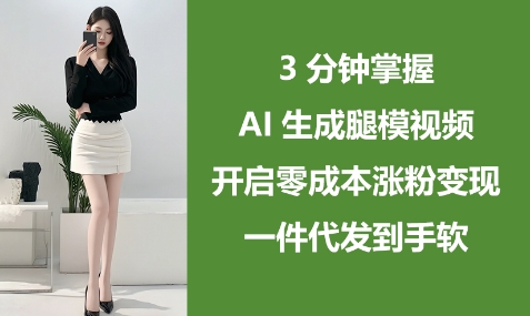 3分钟掌握AI生成腿模视频，开启零成本涨粉变现，一件代发到手软-KJ分享