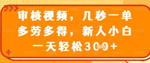 视频审核员，几秒一单，不限时间，不限地点，多做多得，新人小白一天轻松几张+-KJ分享