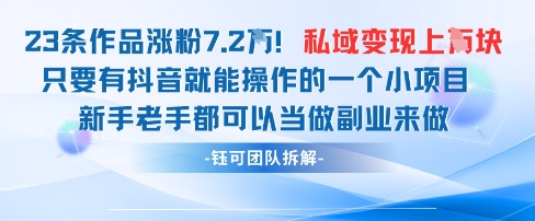 抖音私域项目23条作品涨粉7.2W，私域变现1W-KJ分享