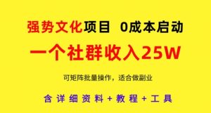 强势文化项目，一个社群收入25个W，0成本启动，可矩阵批量操作，原创详细实操教程-KJ分享
