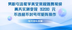 男粉引流教学美女常规跳舞视频两天实测变现1k+，不违规不封号可矩阵操作-KJ分享
