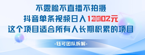 不露脸不直播不拍摄抖音单条视频日入1k+这个项目适合所有人长期积累的项目-KJ分享