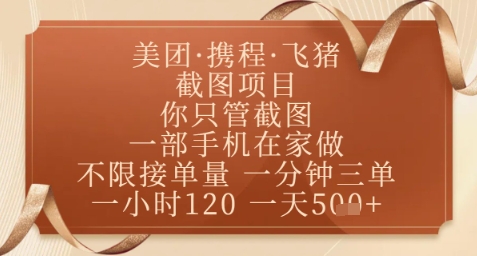 飞猪美团截图项目,你只管截图,一部手机在家做,正规平台无套路,一天5张+-KJ分享