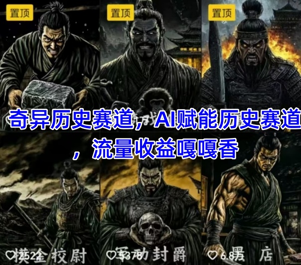 抖音奇异历史赛道，AI赋能历史赛道，流量收益嘎嘎香，狂撸伙伴计划-KJ分享