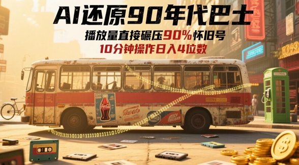 AI还原90年代巴士，一帧就让70后泪崩，播放量直接碾压90%怀旧号，每天操作十分钟，日入四位数-KJ分享