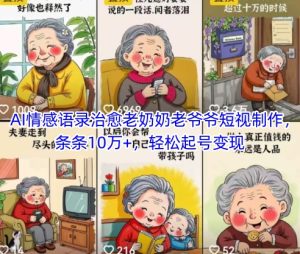 AI情感语录治愈老奶奶老爷爷短视制作，条条10万+，轻松起号变现-KJ分享