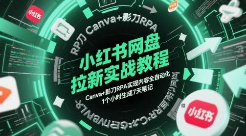 小红书网盘拉新实战教程，Canva+影刀RPA实现内容全自动化，1个小时生成7天笔记-KJ分享