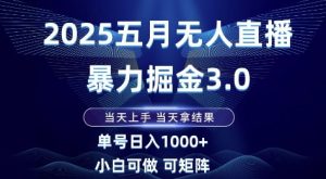 2025五月无人直播暴力掘金3.0，当天上手，当天拿结果，单号日入1k+小白可做可矩阵-KJ分享