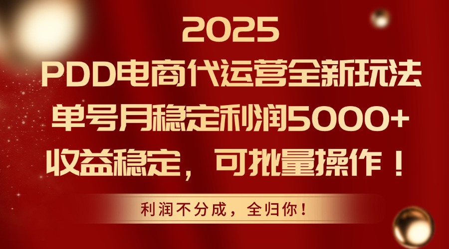 2025PDD电商代运营全新玩法，单号月稳定利润5000+，收益稳定，可批量操作-KJ分享