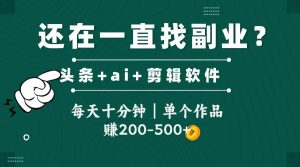 头条全新玩发加持软件搬视频，每天十分钟，单个作品收入200-500左右-KJ分享