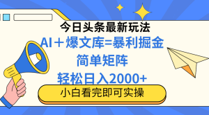 今日头条2025最新蓝海玩法，操作简单，矩阵批量，轻松日入2000+-KJ分享
