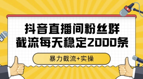 抖音直播间粉丝群暴力截流，一台电脑每天稳定2000条数据，暴力截流+实操-KJ分享