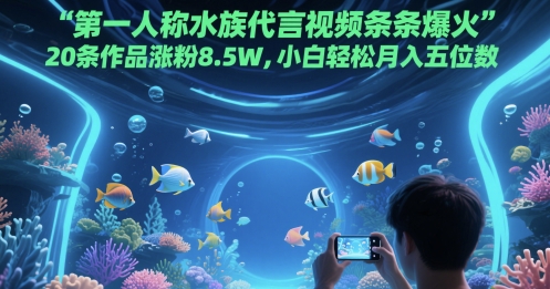 第一人称水族代言视频条条爆火，20条作品涨粉8.5W，小白轻松月入五位数-KJ分享