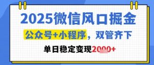 2025微信风口掘金，公众号+小程序双管齐下，单日稳定变现1k+-KJ分享