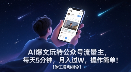 AI爆文玩转公众号流量主，每天5分钟，月入过W，操作简单！【附工具和指令】-KJ分享