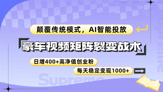 豪车视频矩阵裂变战术，颠覆传统模式，AI智能投放，日增400+高净值创业…-KJ分享