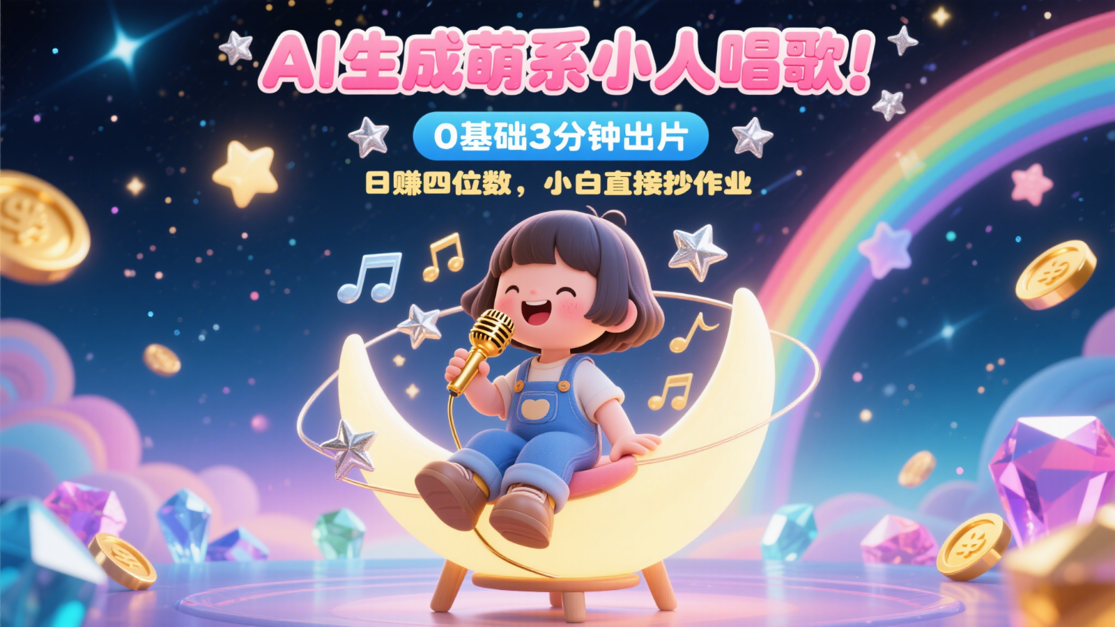 AI生成萌系小人唱歌！0基础3分钟出片，28个作品涨粉9万，日赚四位数，小白直接抄作业-KJ分享