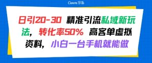 日引 20-30 精准引流私域新玩法，转化率50% 高客单虚拟资料，小白一台手机就能做-KJ分享
