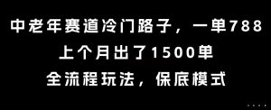 中老年赛道冷门路子，一单788，上个月出了1500单，全流程玩法，保底模式-KJ分享
