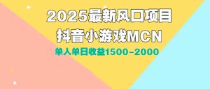 DY小游戏MCN广告2025最新打法单人单日收益1500-2000背靠大平台新手小白…-KJ分享