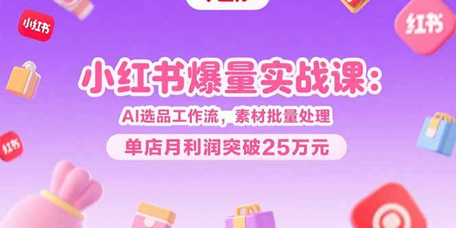 小红书爆量实战课：AI选品工作流，素材批量处理，单店月利润突破25万元-KJ分享