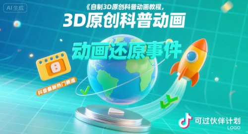 自制3D原创科普动画教程，动画还原事件，抖音最新热门赛道，可过伙伴计划-KJ分享