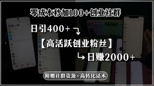 零成本秒加100+创业社群，日引400+高活跃创业粉丝，日赚2000+，附赠社…-KJ分享