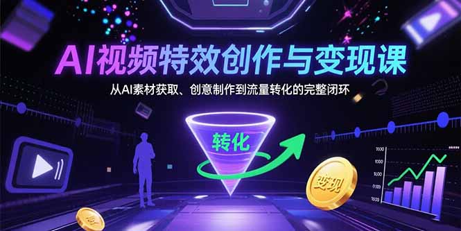 AI视频特效创作与变现课：从AI素材获取、创意制作到流量转化的完整闭环-KJ分享
