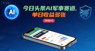 今日头条AI军事赛道，单日收益多张 ，手机可做【附指令】-KJ分享