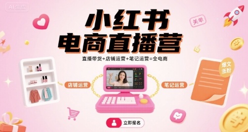 小红书电商直播营，直播带货+店铺运营+笔记运营=全电商-KJ分享