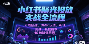 小红书聚光投放实战全流程,计划搭建、DMP玩法、A/B测试,私信成本10倍降低目标-KJ分享