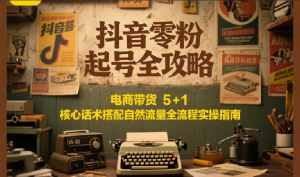 抖音零粉起号全攻略：电商带货 5+1 核心话术搭配自然流量全流程实操指南-KJ分享