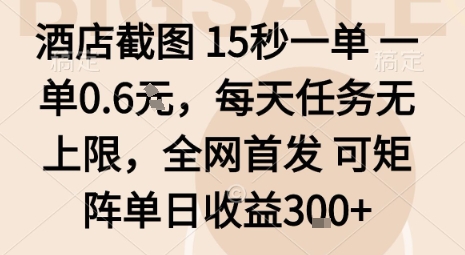 酒店截图15秒一单，一单0.6米，每天任务无上限，全网首发可矩阵单日收益3张-KJ分享