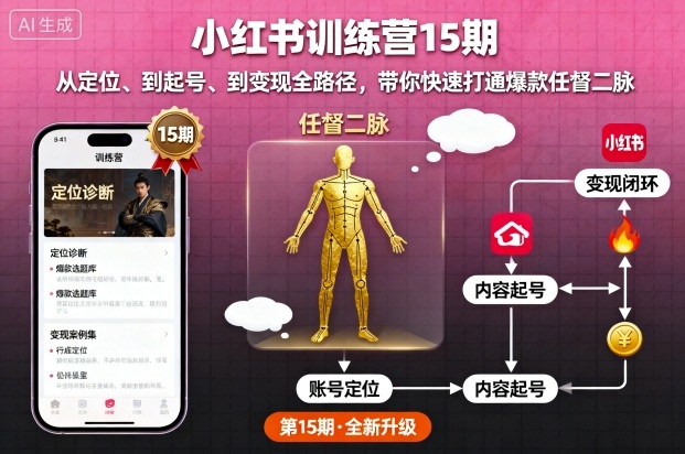 小红书训练营15期，从定位、到起号、到变现全路径，带你快速打通爆款任督二脉-KJ分享