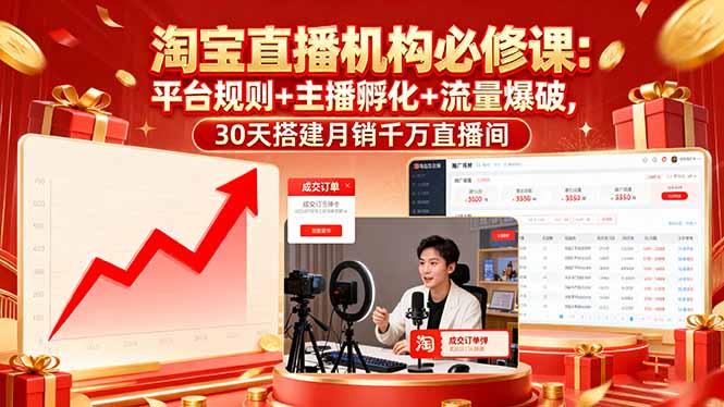 淘宝直播机构必修课：平台规则/主播孵化/流量爆破,30天搭建月销千万直播间-KJ分享