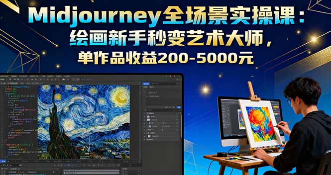 Midjourney全场景实操课：绘画新手秒变艺术大师，单作品收益200-5000元-KJ分享