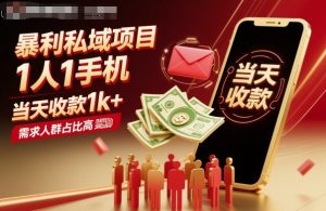 暴利私域项目1人1手机，当天收款1k+，需求人群占比高，当天就能见到钱-KJ分享